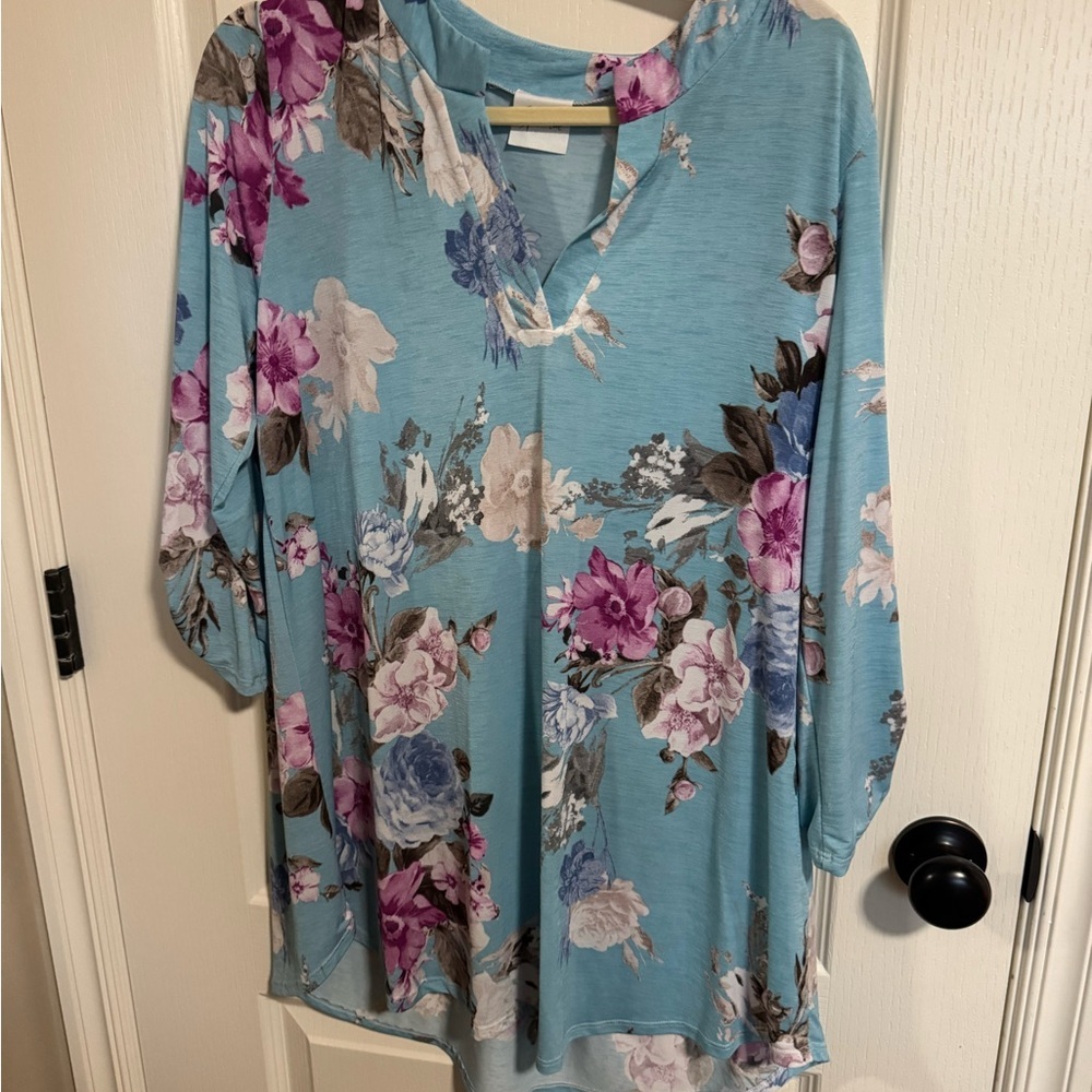 Sew In Love Blue & Purple Floral Tunic – Soft Stretchy Boho Top